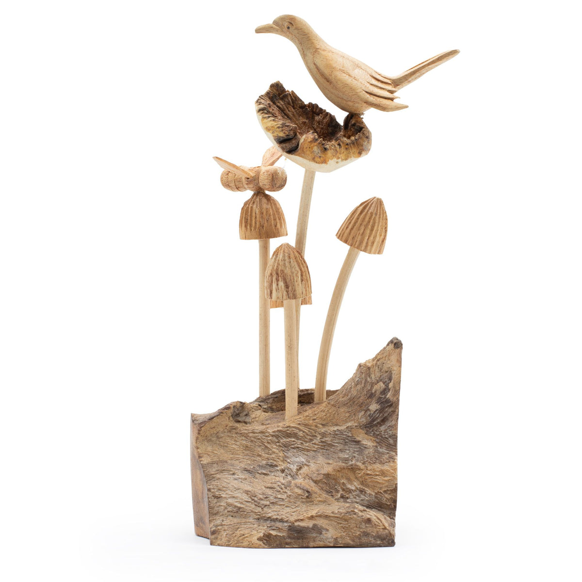 Parasite Wood Carving - Bird, Bee and Mushrooms