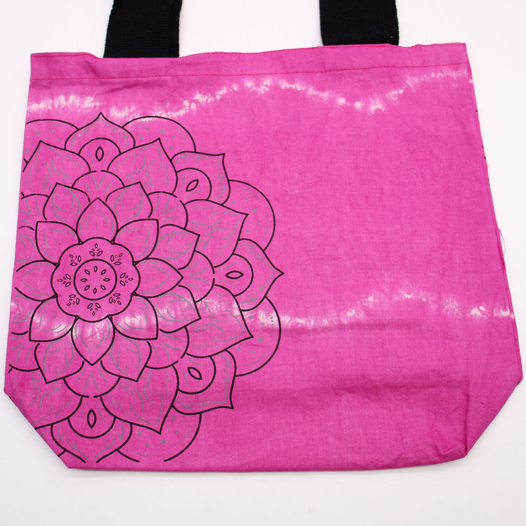 Tie-Dye Cotton Bag - Mandala Print - Magenta - Black Handle – view 2