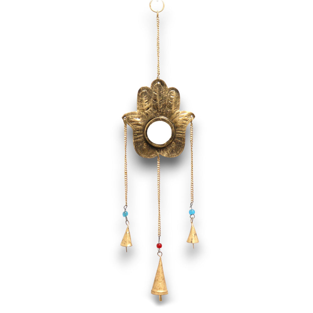 Small Hamsa Mirror Wind Chime - 3 Bells, 14x55cm