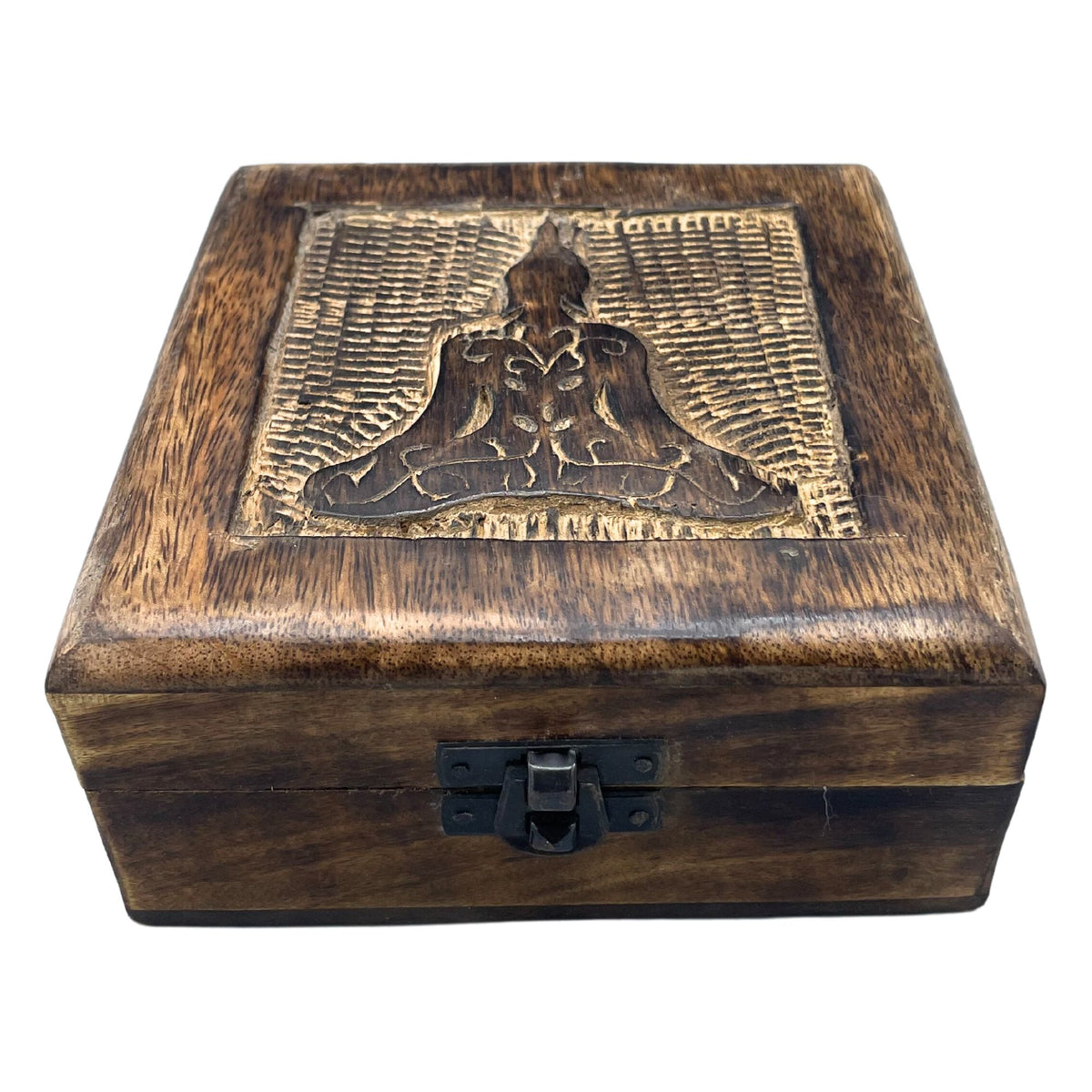 Square Mango Wood Keepsake Box 13x13x6cm - Buddha