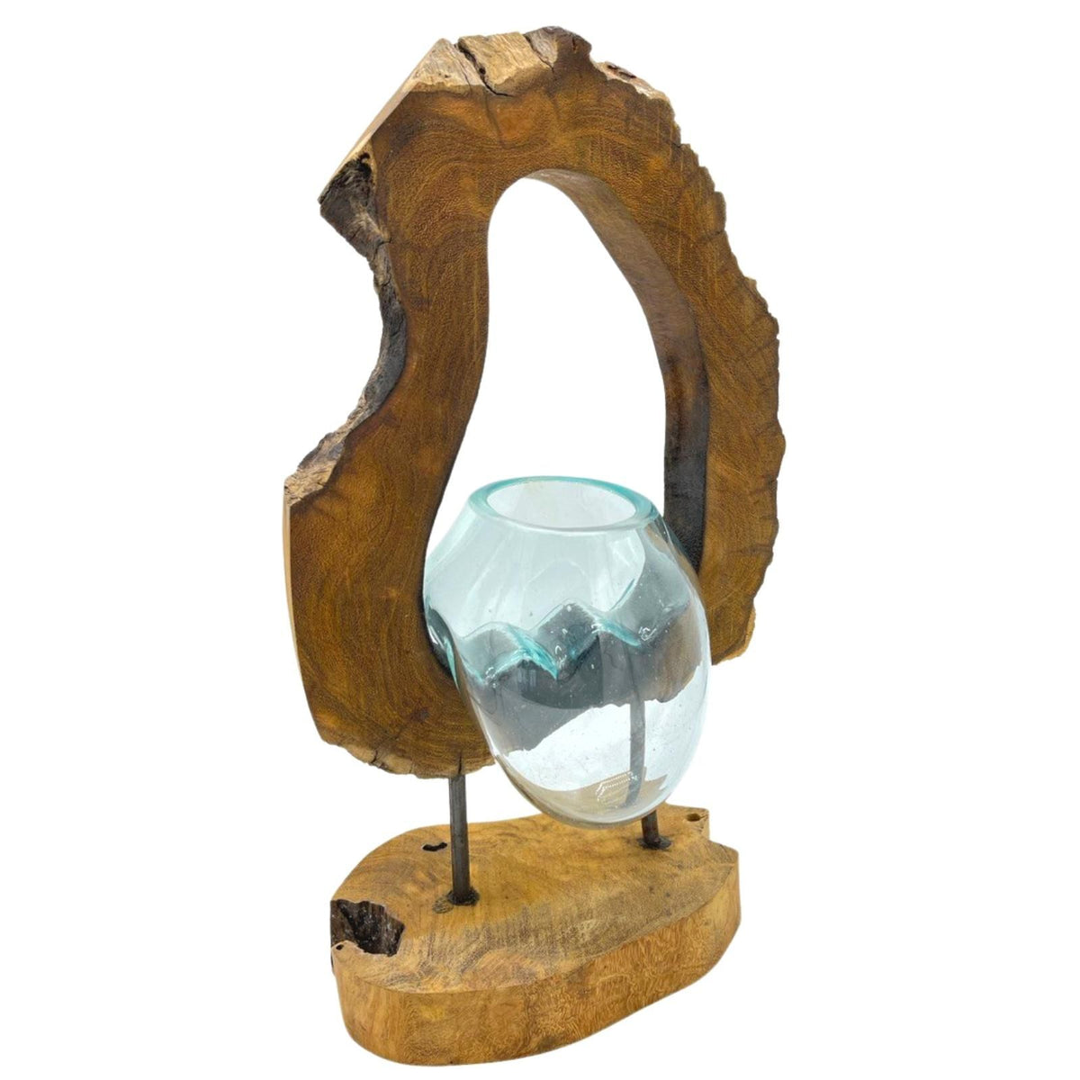 Molten Glass Hanging Art Vase on Wood – view 3