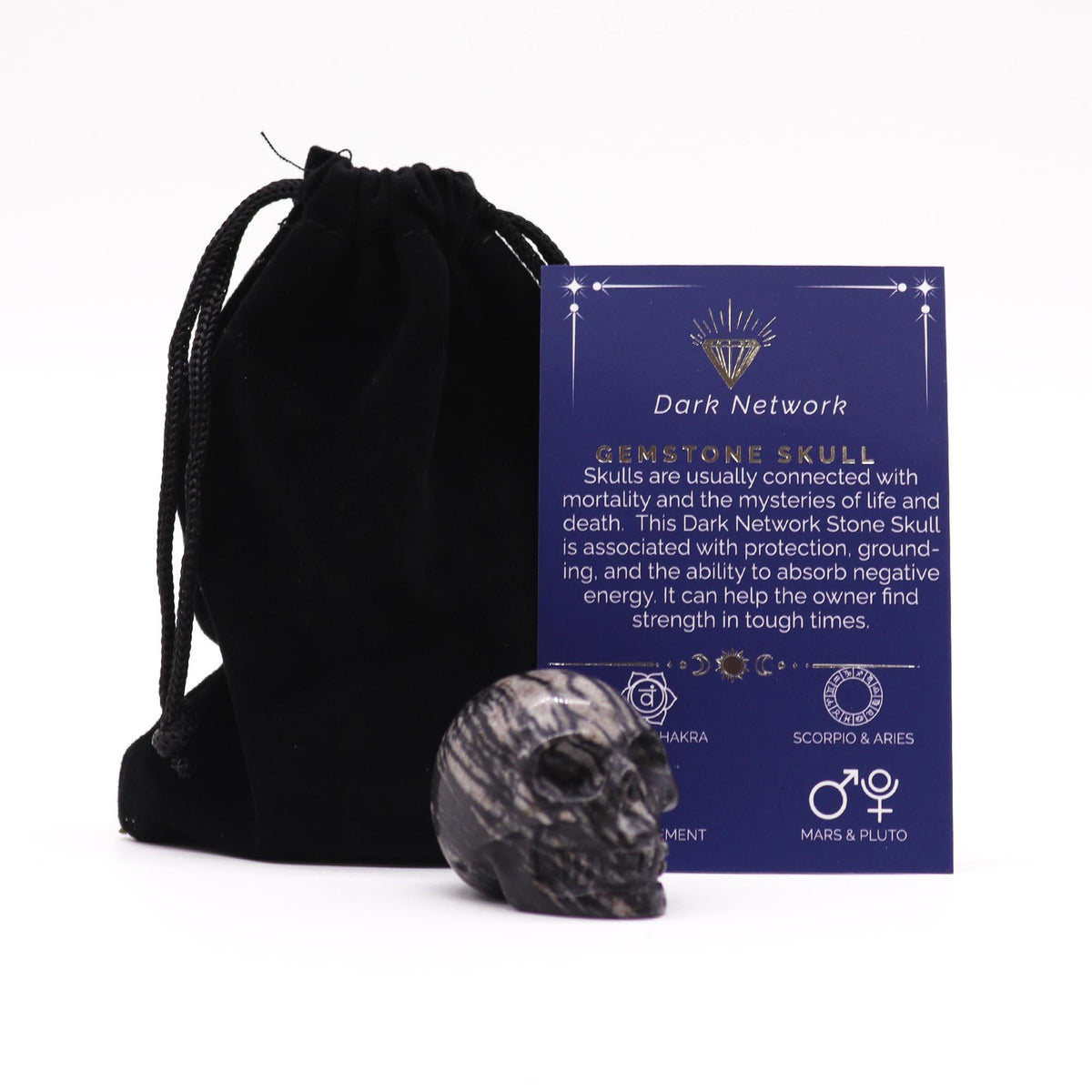 Small Dark Network Stone Crystal Skull Figure 4cm