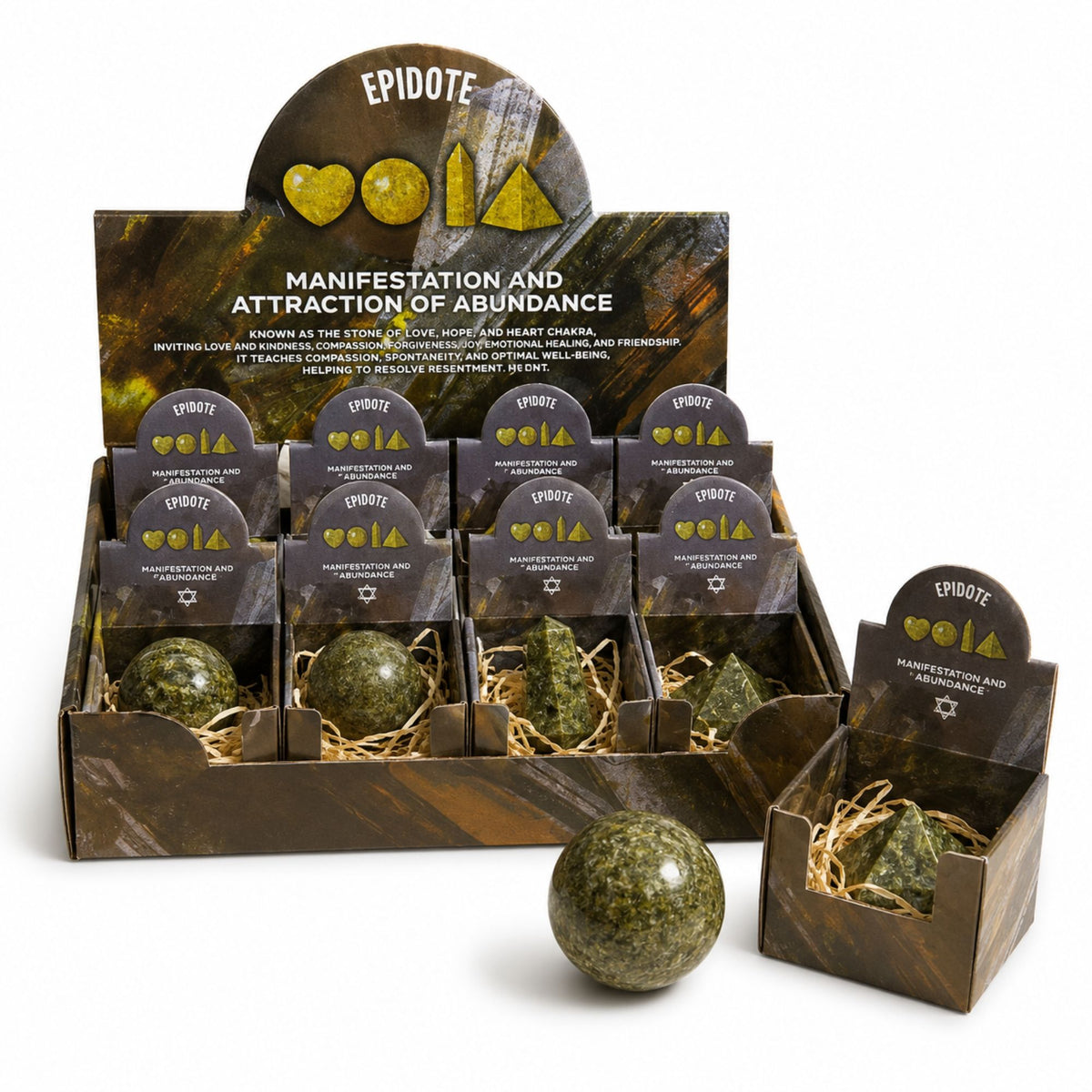 Epidote Gemstone Shapes Set - Heart, Sphere, Obelisk, Pyramid – view 2