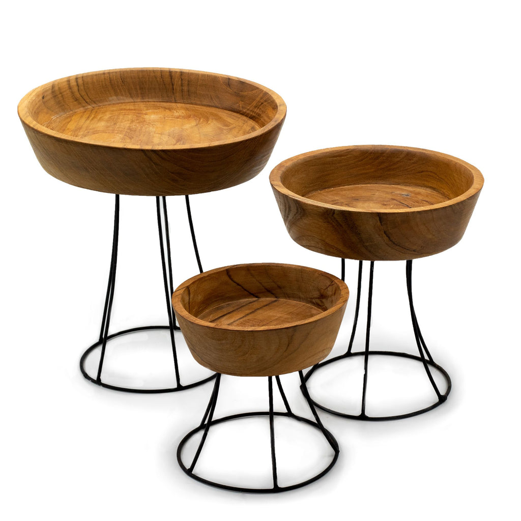 Elevated Teak Bowl on Metal Stand - Large Tray 25cm – view 6