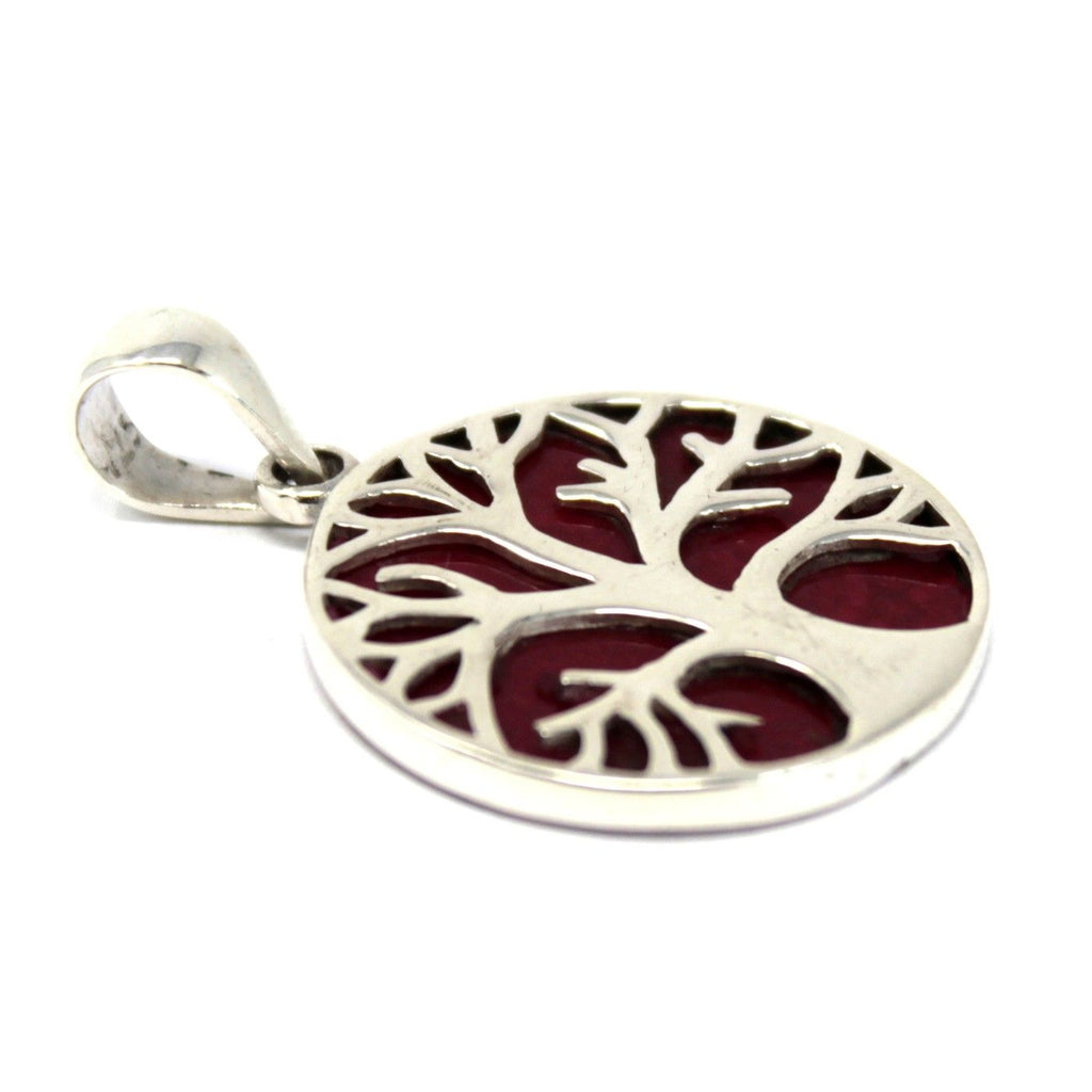 Tree of Life Silver Pendant 22mm, Coral Effect