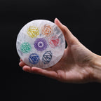 Selenite Medium Plate 10cm - Coloured Chakra Design