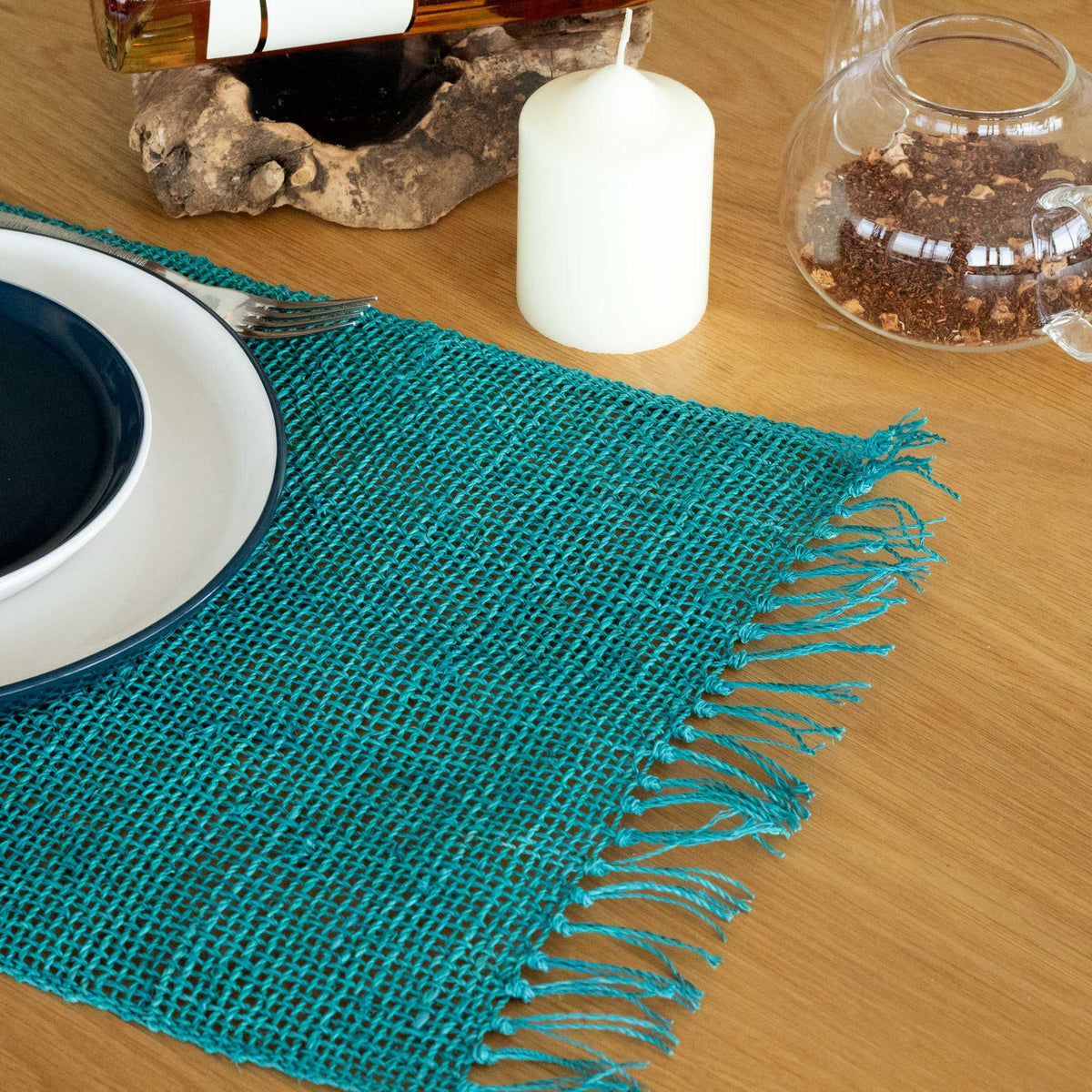 Seagrass Fringe Placemat - Turquoise