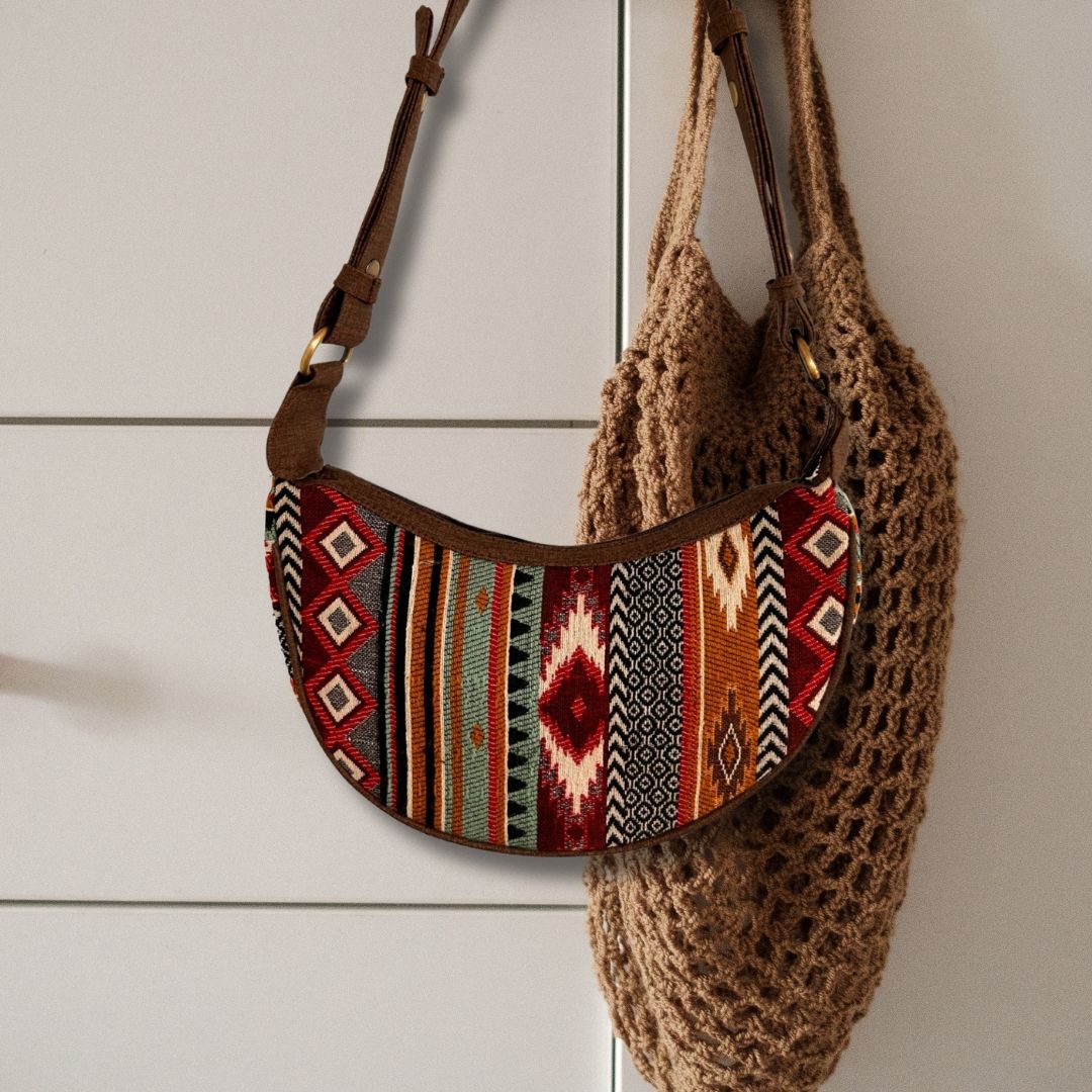 Jacquard Hobo Bag - Rich Browns, Brown Strap – view 3