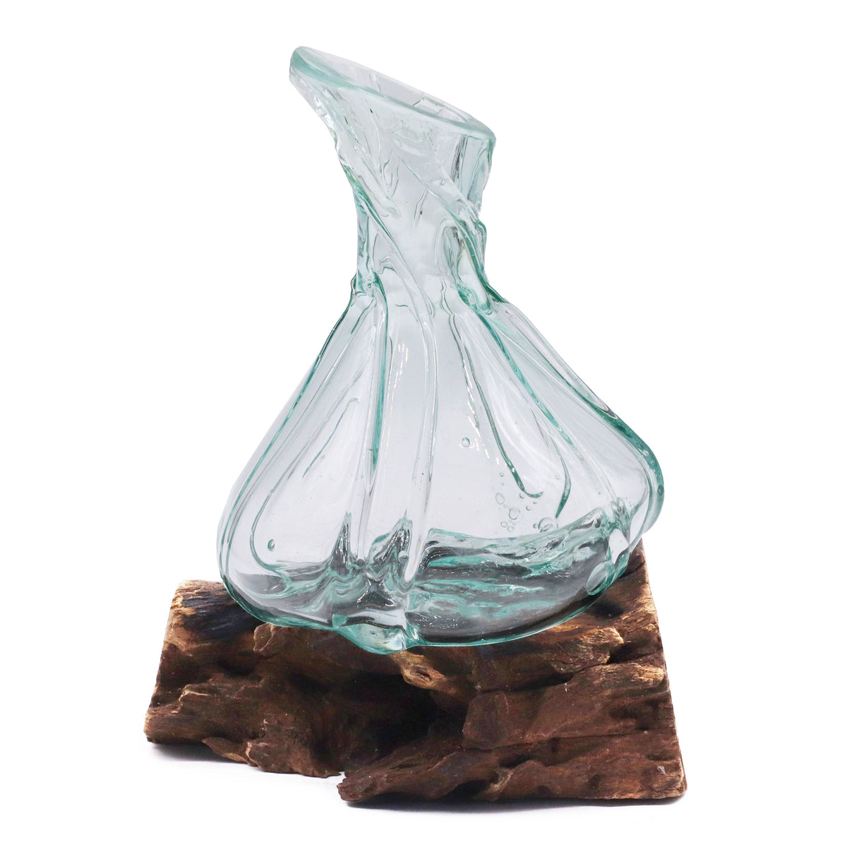 Molten Glass Fancy Mini Decanter on Wood, 24cm