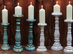 Medium Wooden Candle Stand - Turquoise & Gold, 34cm – view 6