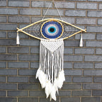 Large Macrame Evil Eye Dream Catcher - Blue, White & Black – view 2