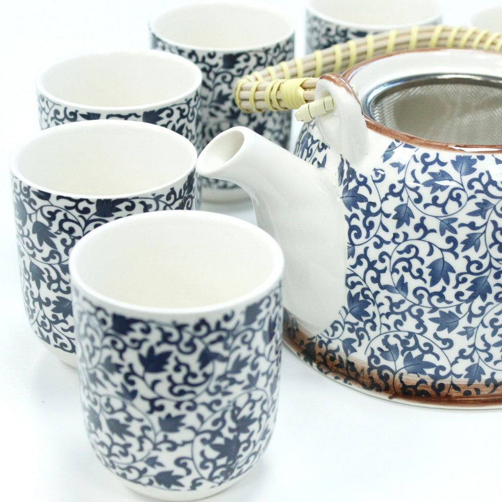 Ceramic Herbal Teapot Set with 6 Cups - Blue Pattern – view 6