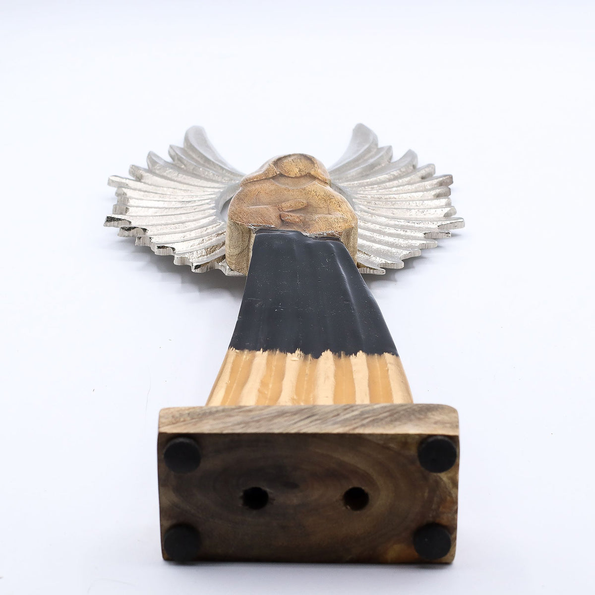Large Mango Wood Guardian Angel, Metal Wings, 40cm – view 7