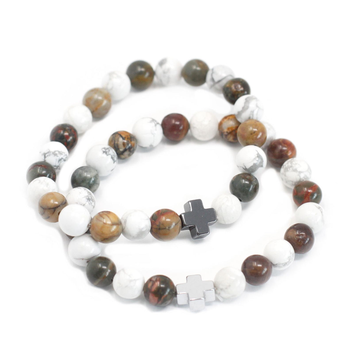 Peace Friendship Bracelet Set - Picasso Jasper & White Howlite – view 8