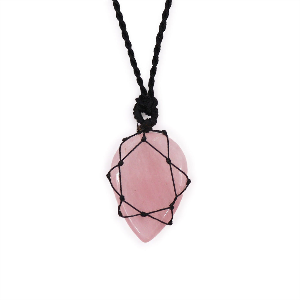 Laced Gemstone Teardrop Pendant - Rose Quartz – view 3