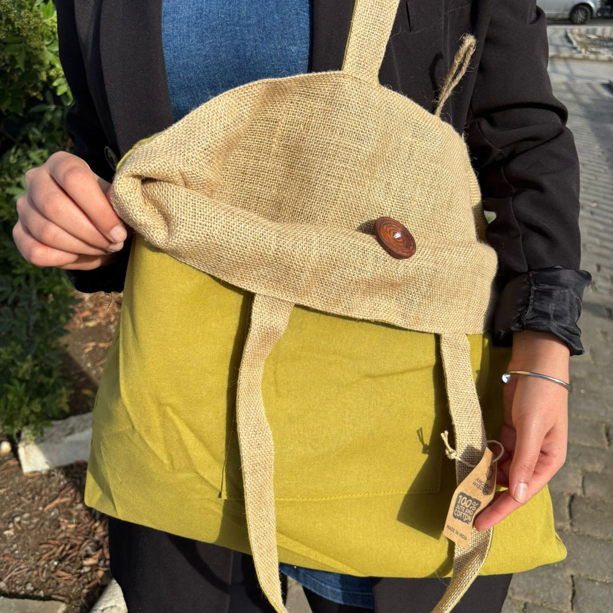 Reversible Jute and Cotton Big Bag in Pistachio