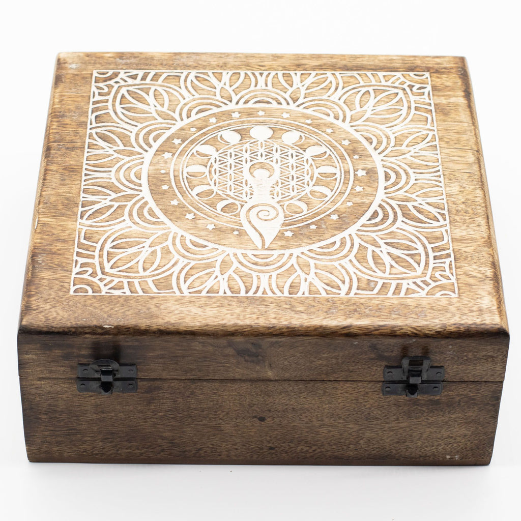 Extra Large Mango Wood Box, Moon Phase Goddess – view 5