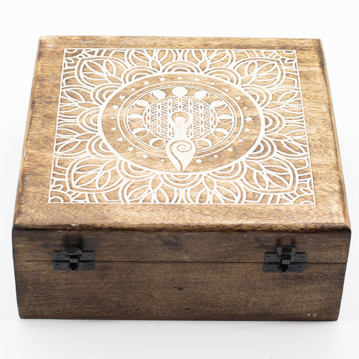 Extra Large Mango Wood Box, Moon Phase Goddess – view 5
