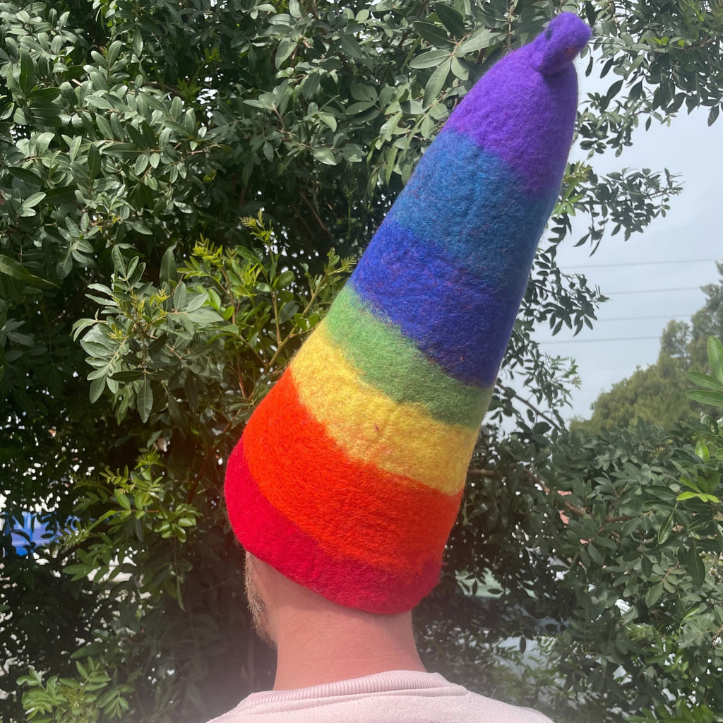 Felted Wool Sauna Wizard Hat - Rainbow