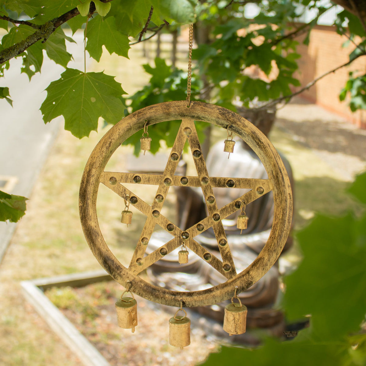 Iron Pentagon Wind Chime with Cow Bells, 25x49cm – view 9