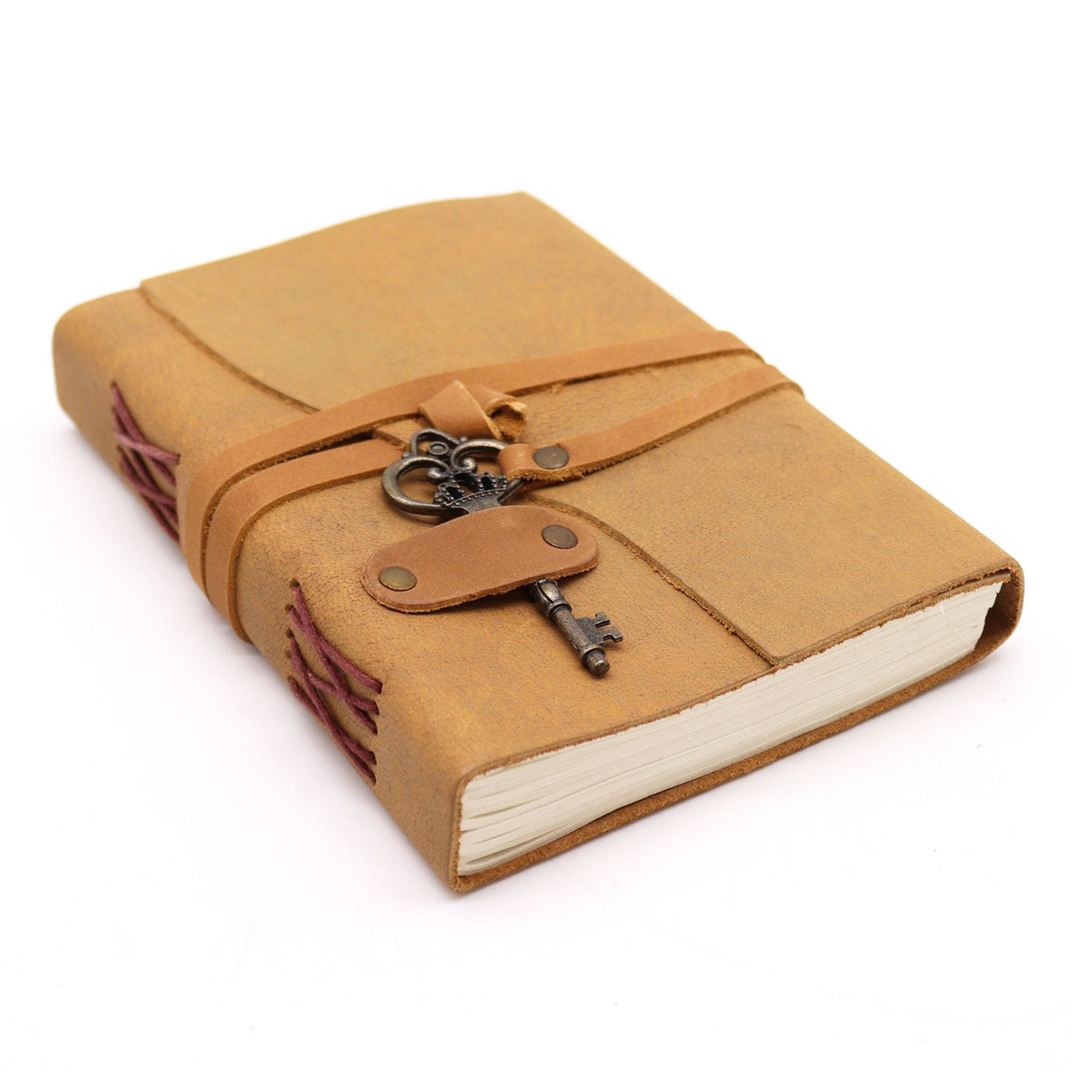 Oiled Tan Leather Notebook with Key, 200 Pages – 13x18 cm – view 5