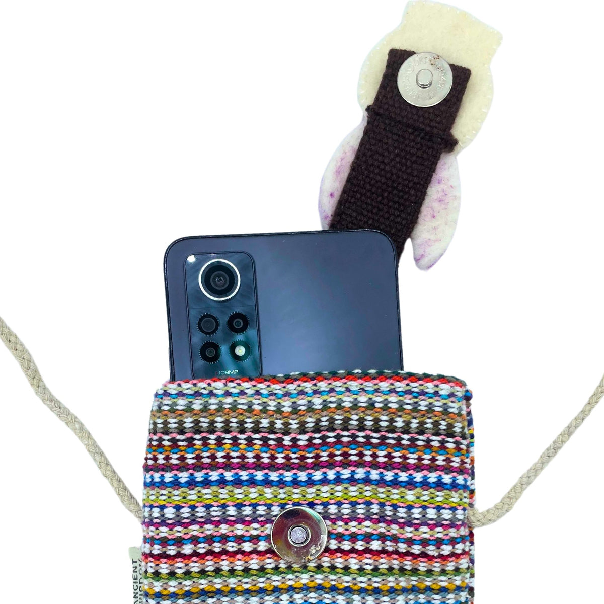 Cotton Phone Holder Bag with Bunny Print, Pink Stripes – view 3