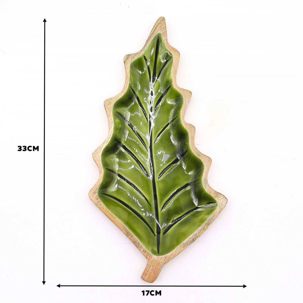 Green Enamel Leaf Wooden Bowl - 33 x 17 cm – view 2
