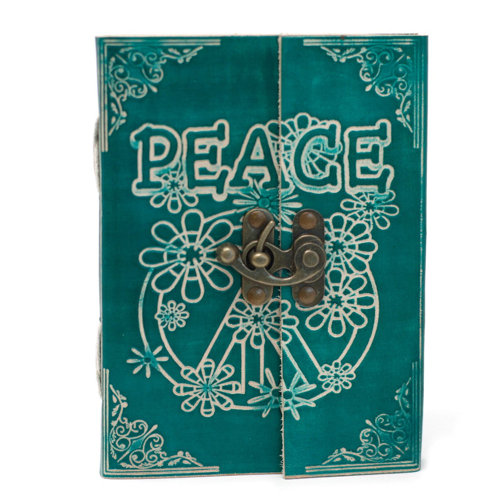 Leather Green Peace Notebook with Lock – 13x18 cm – view 5