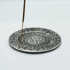 Polished Aluminium Om Round Incense Holder 11cm – view 2