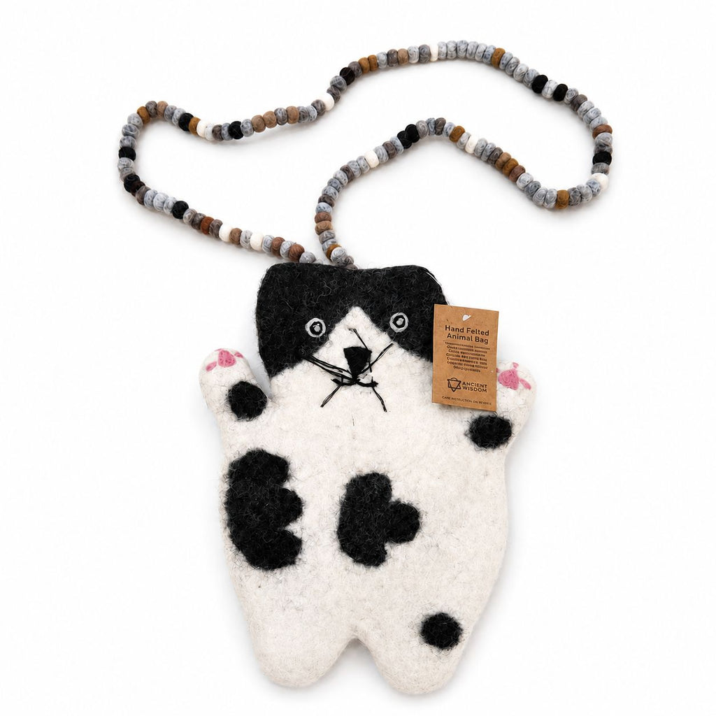 Stacy the Flat Cat Felted Bag with Felt Ball Strap – view 2