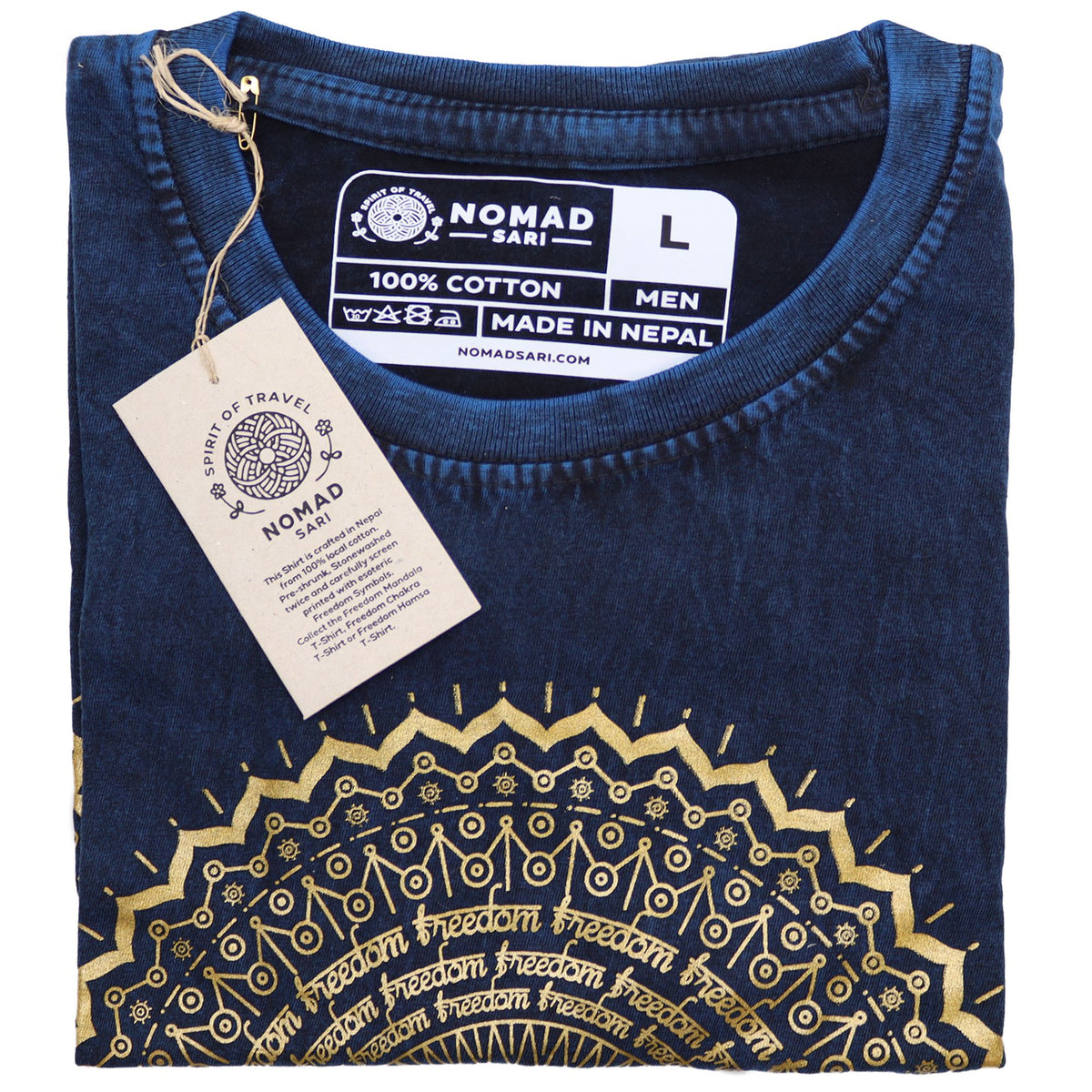 Nomad Sari Stonewashed Cotton T-Shirt – Mandala – Blue – Large – view 2