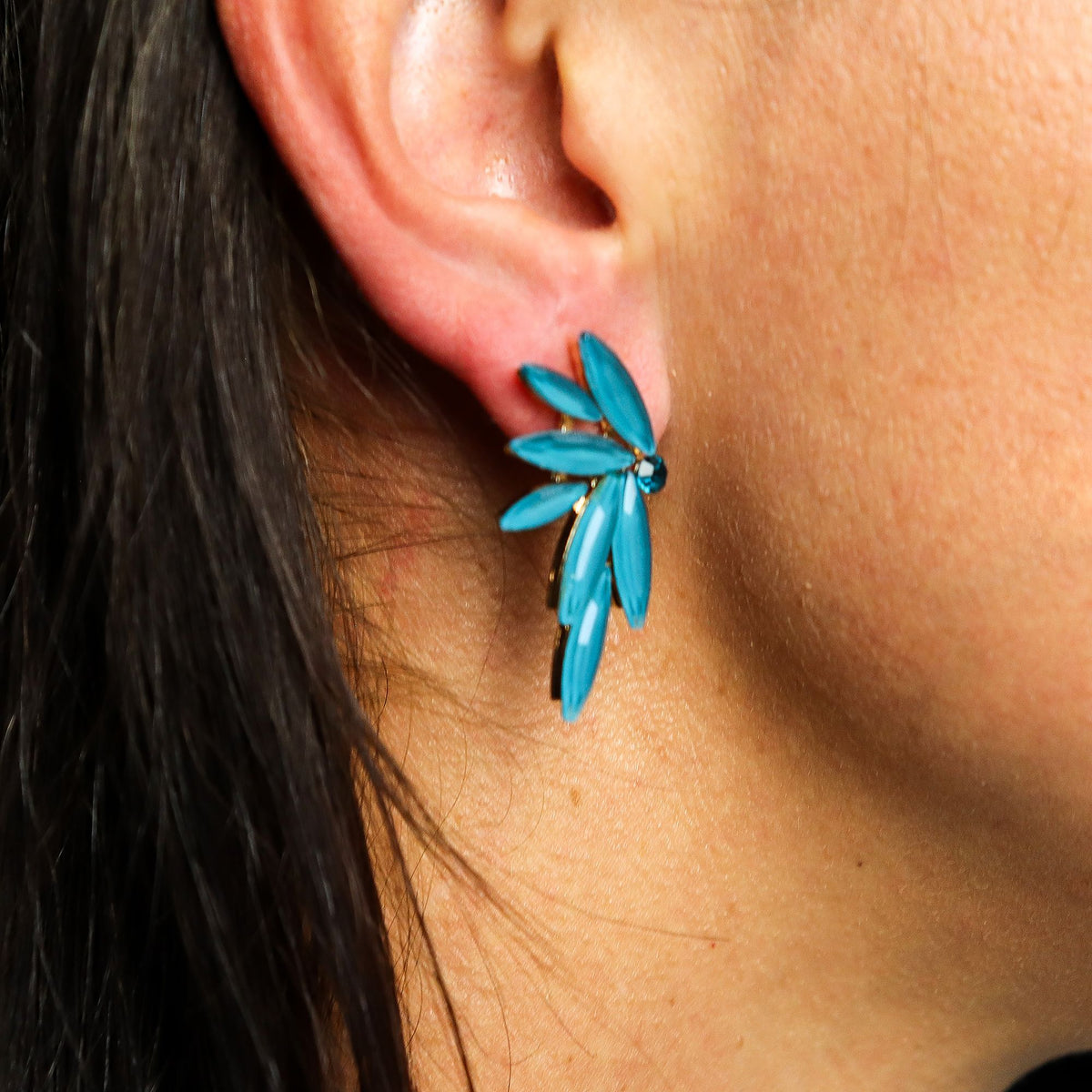 Teal Green Vintage Glass Fairies Earrings – view 2