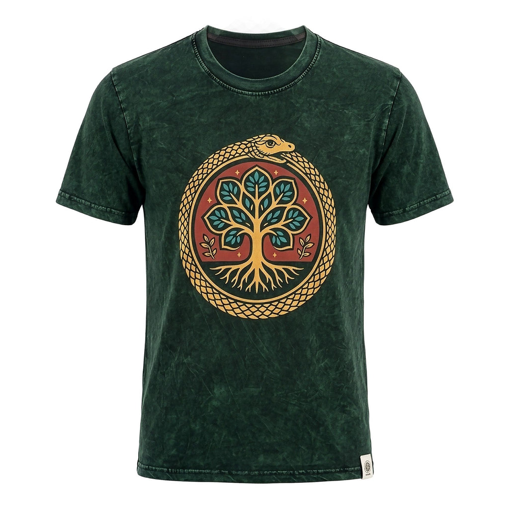 Nomad Sari Stonewashed T-Shirt - Tree of Life - Green - Medium – view 2