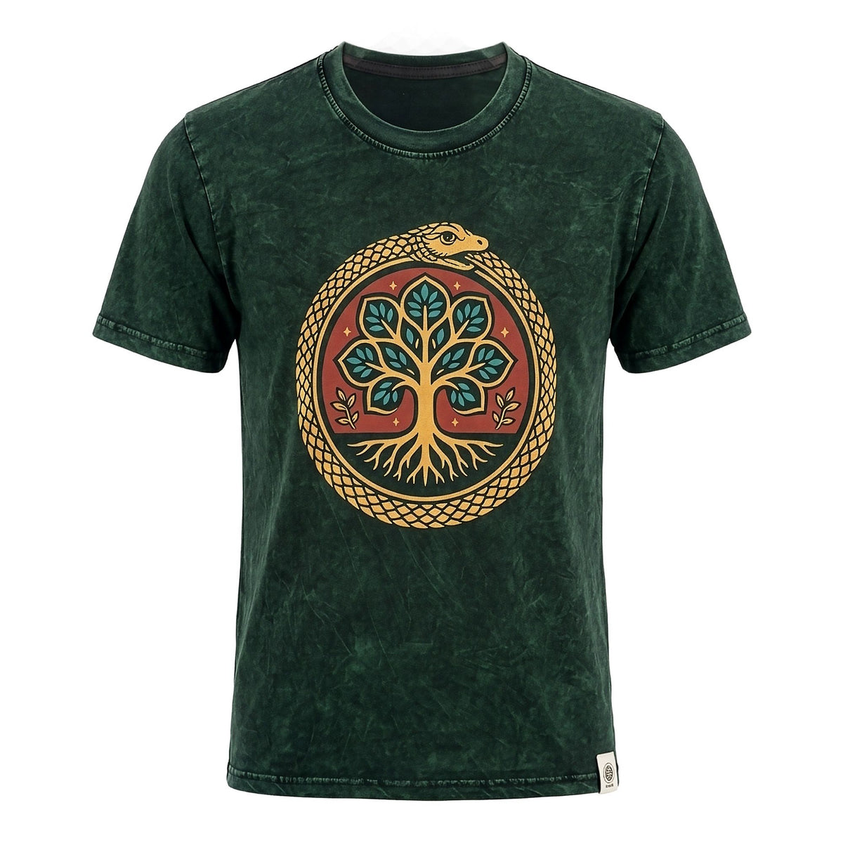 Nomad Sari Stonewashed T-Shirt - Tree of Life - Green - Medium – view 2