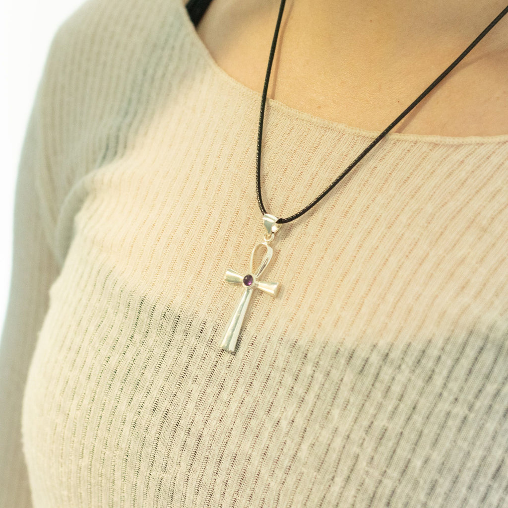 Ankh Symbol Pendant Necklace on Silver Plated Cord 45cm – view 4