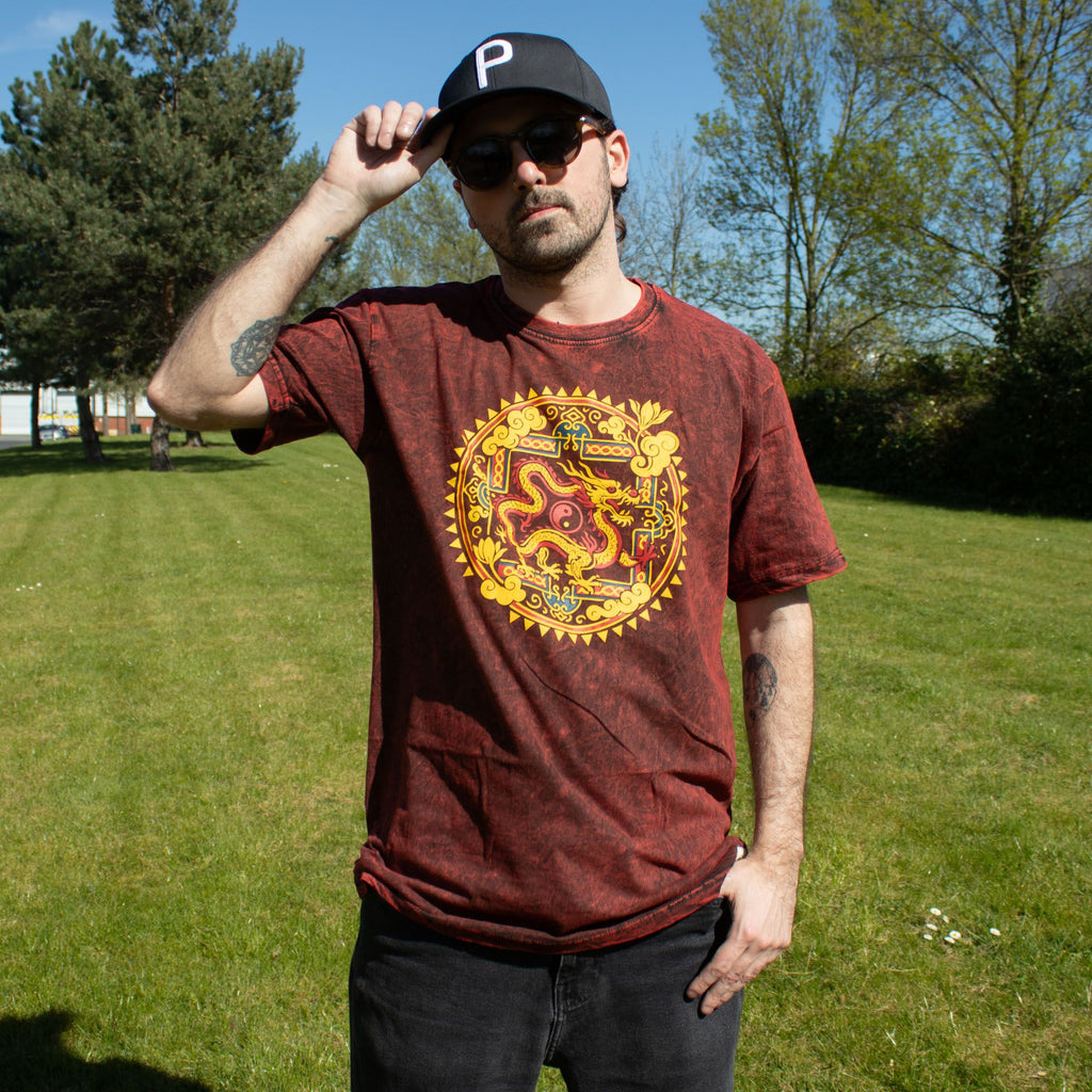 Nomad Sari Stonewashed T-Shirt - Dragon Mandala - Maroon - Large – view 3