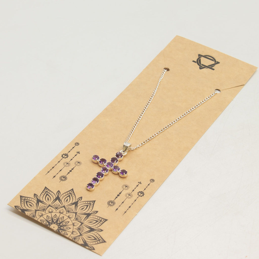 Amethyst Crucifix Pendant - Silver Plated 45cm Chain – view 5