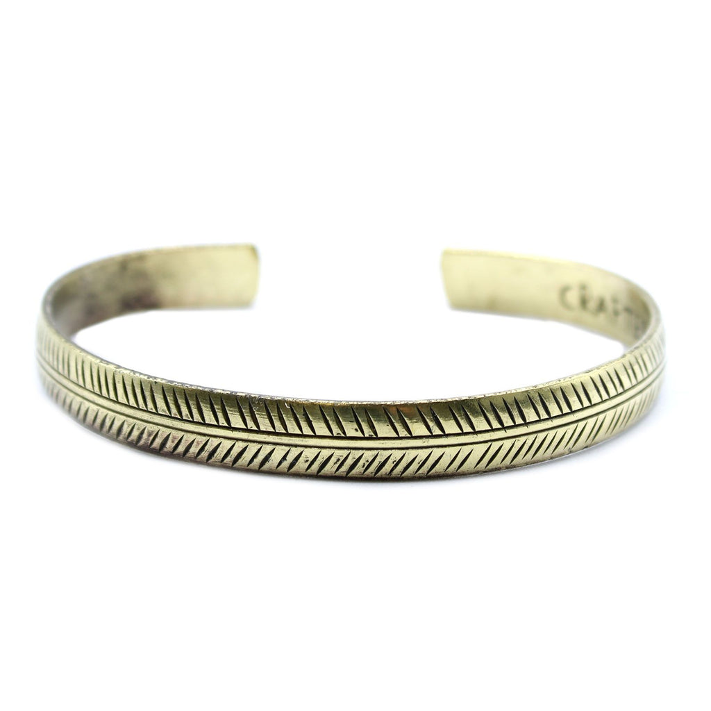 Solid Brass Tibetan Bracelet - Slim Tribal Leaf – view 4