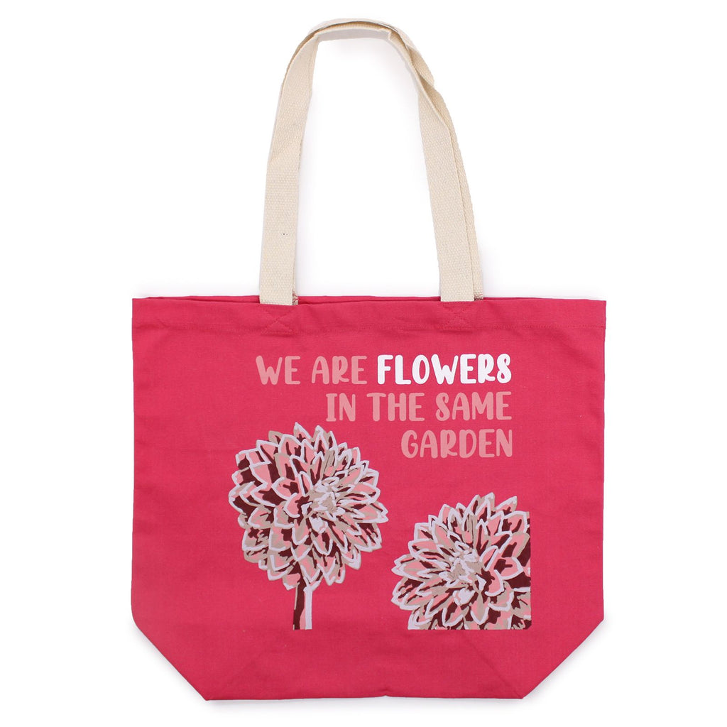 Printed Cotton Bag - We are Flowers, Olive Pink Natural – view 6