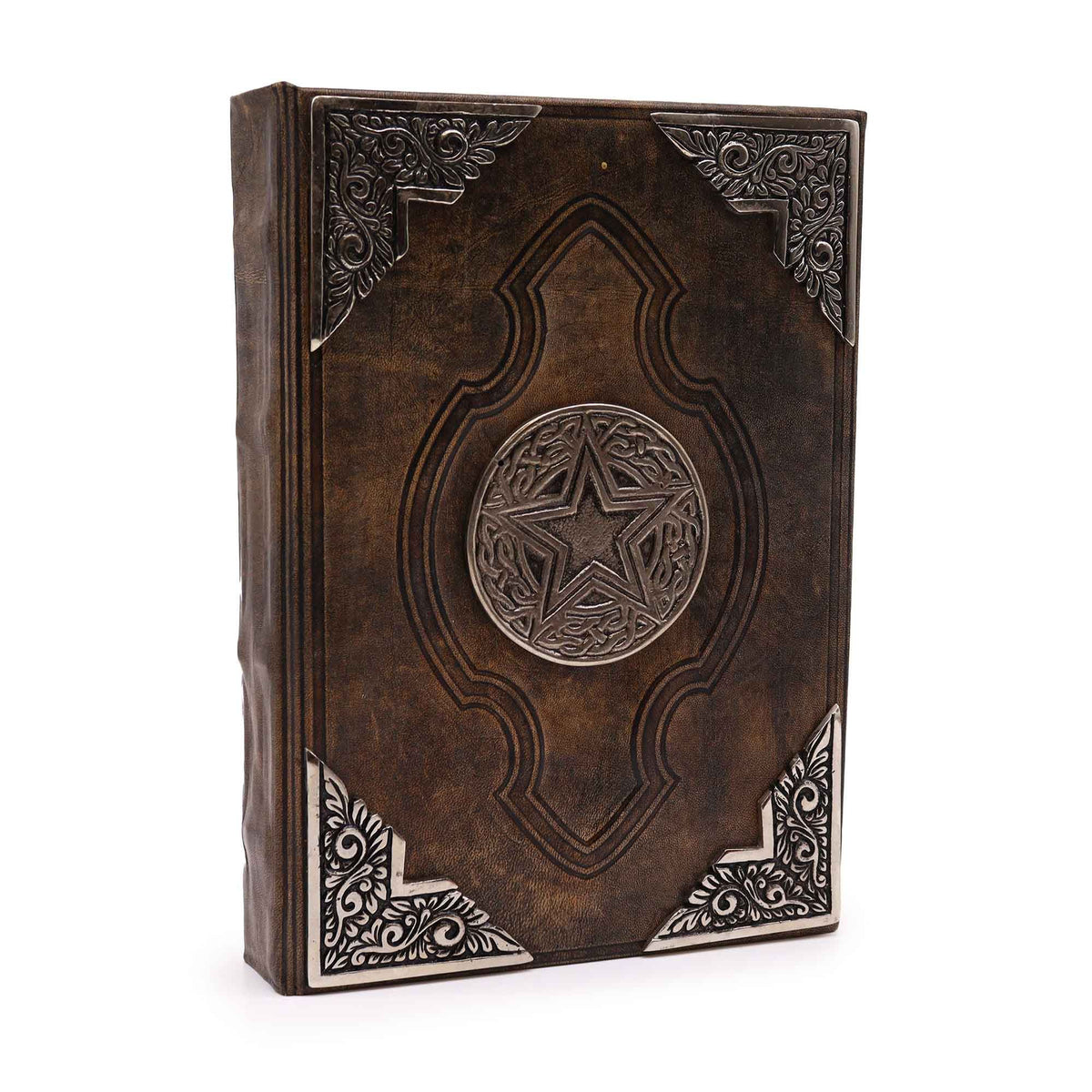 Hefty Brown Tan Leather Book, Zinc Pentagon – 18x25 cm