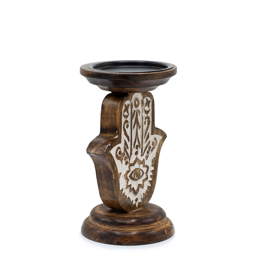 Mango Wood Hamsa Candle Stand - Small 18x11cm – view 6