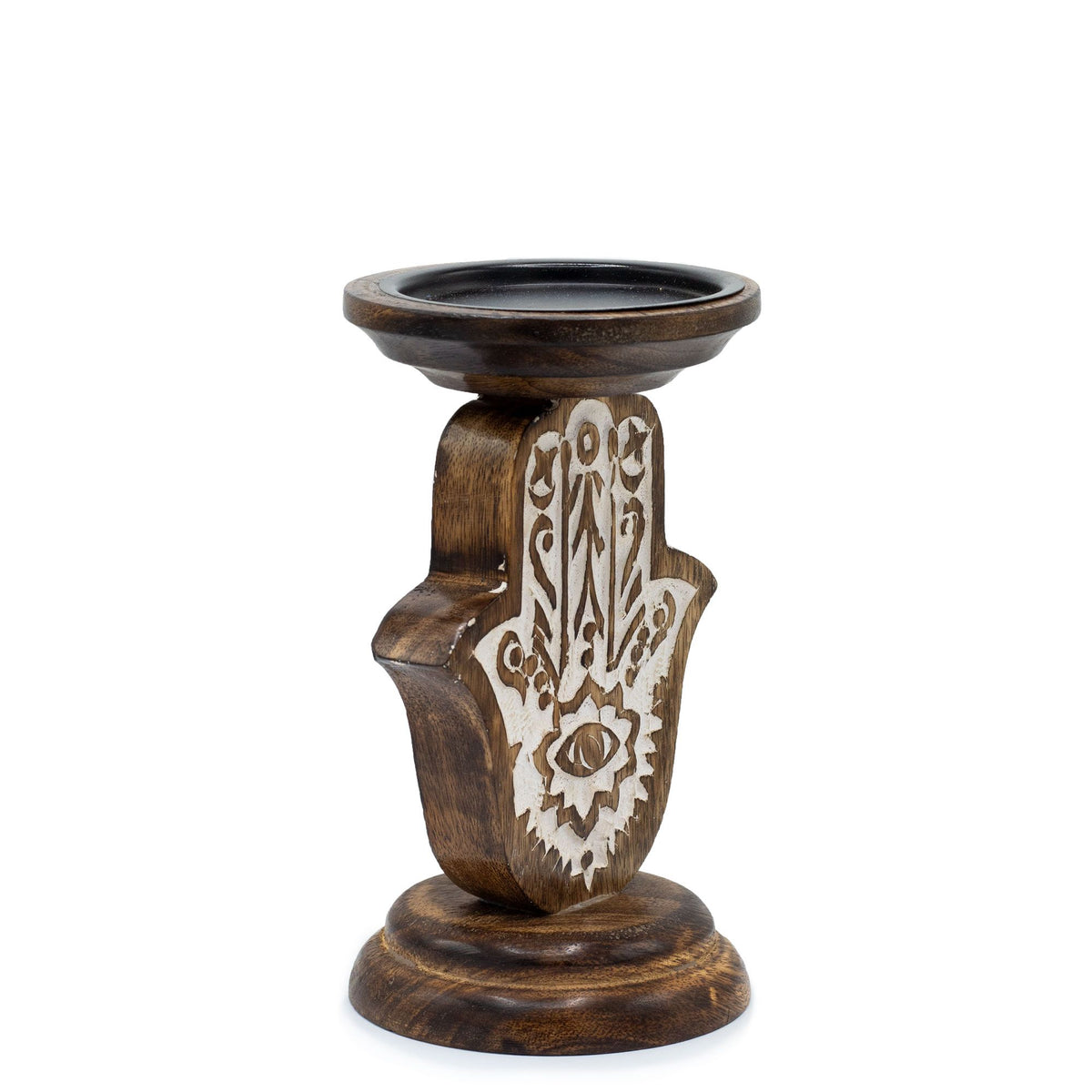 Mango Wood Hamsa Candle Stand - Small 18x11cm – view 6