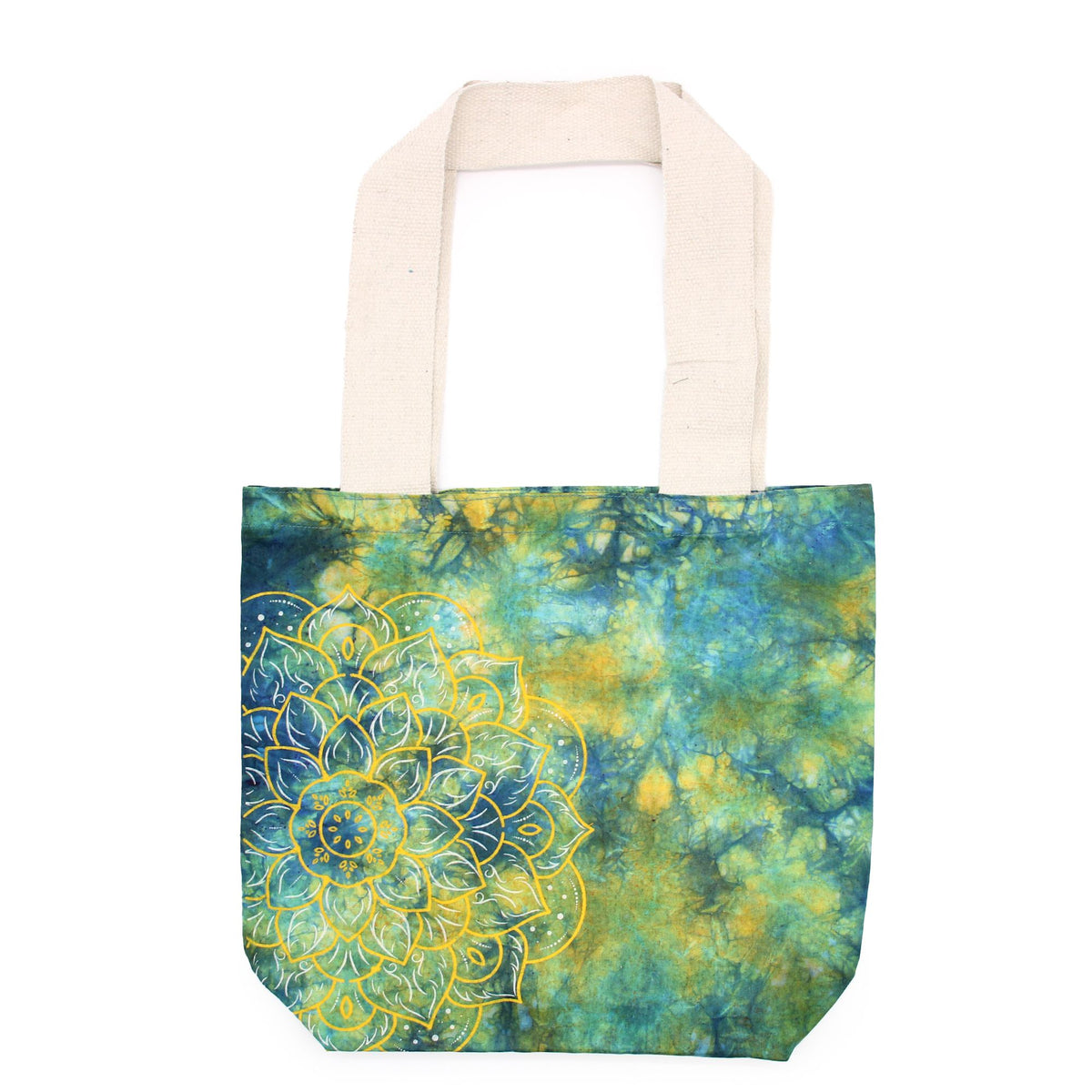Tie-Dye Cotton Bag - Mandala Print - Green/Blue - Natural Handle – view 2