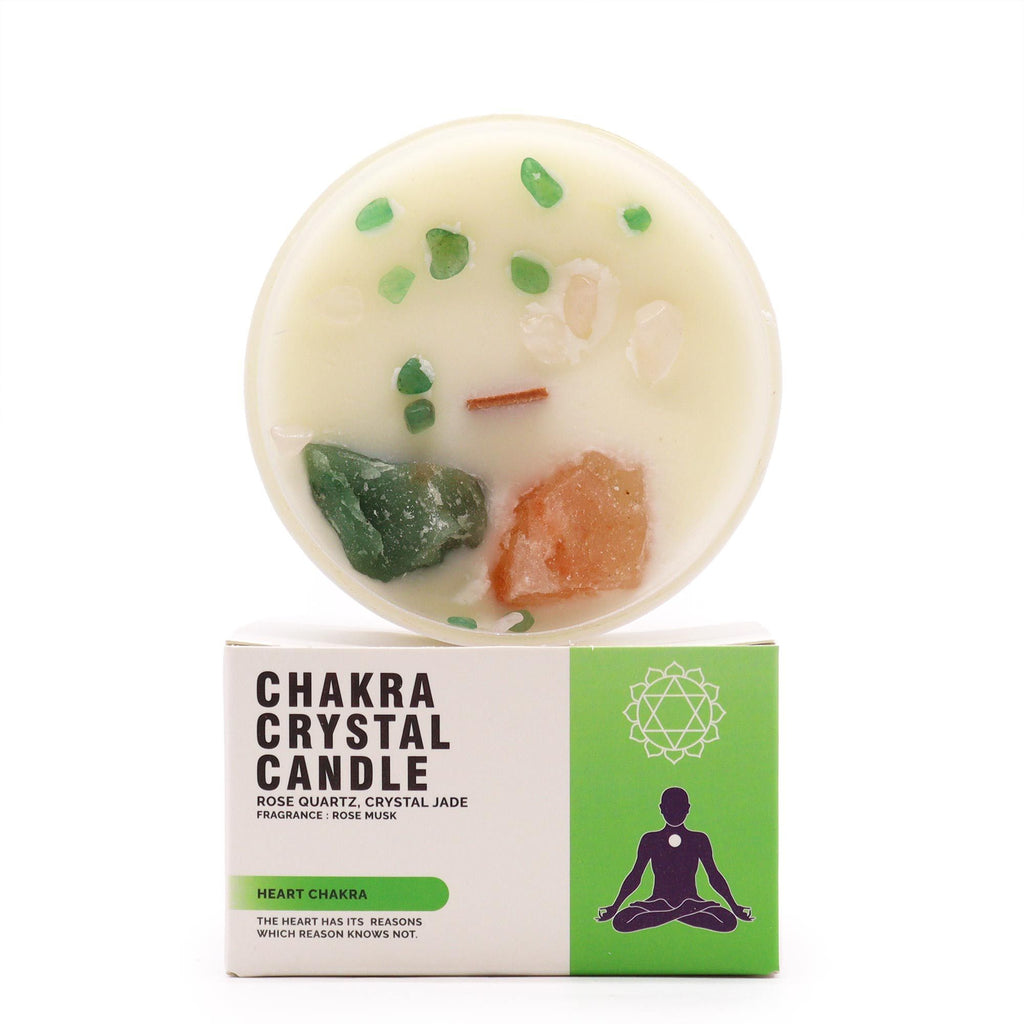 Heart Chakra Crystal Candle - Rose Musk with Rose Quartz
