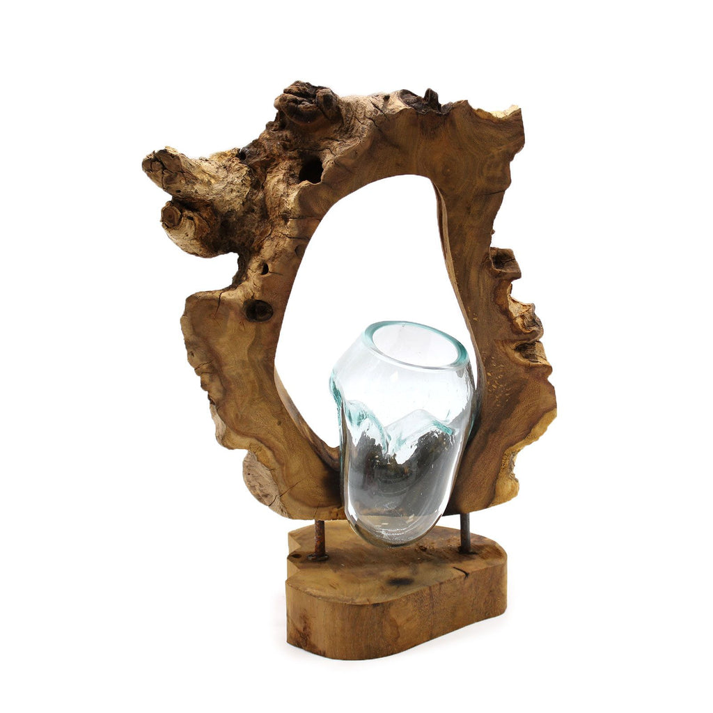 Molten Glass Hanging Art Vase on Wood – view 7