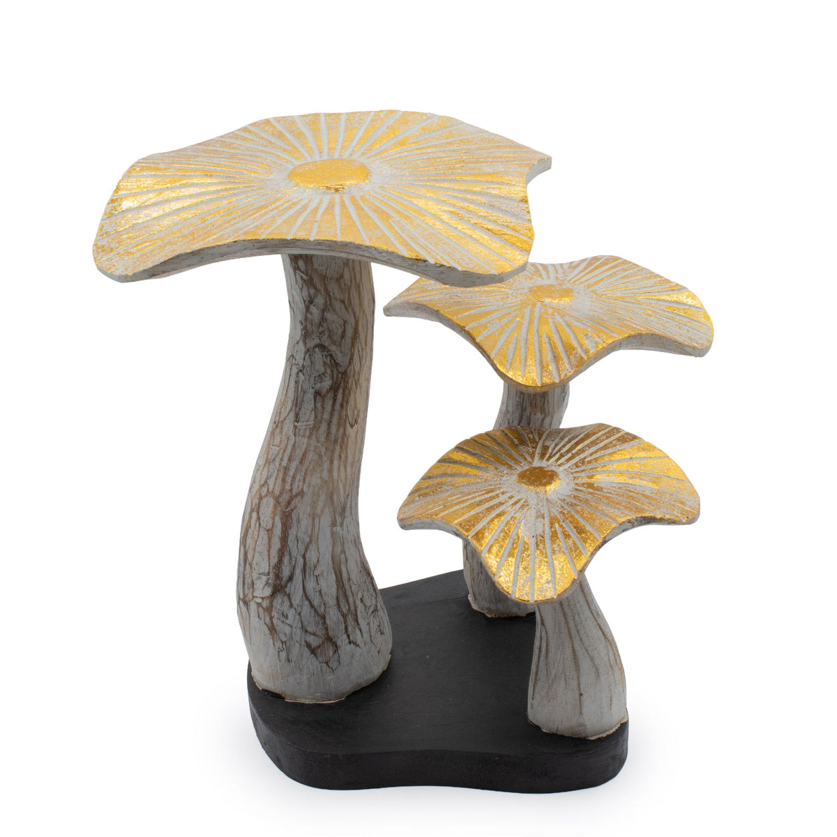 Golden Mushroom Wood Sculpture - Medium 25cm Whitewash