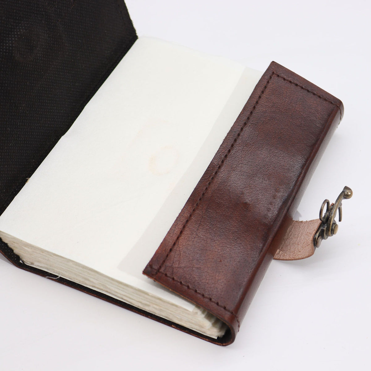 Black Tan Leather Notebook, Evil Eye, 160 Pages – 17x12.5 cm