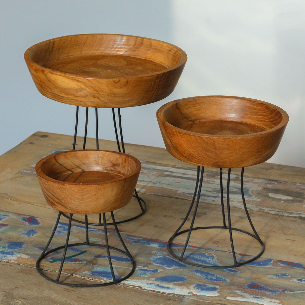 Elevated Teak Bowl on Metal Stand - Large Tray 25cm – view 5