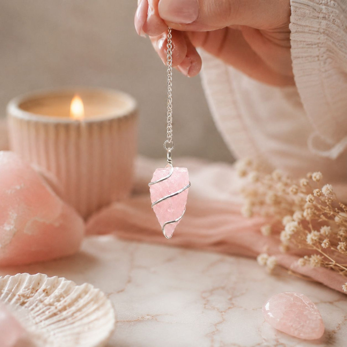 Raw Gemstone Pendulum - Rose Quartz – view 4