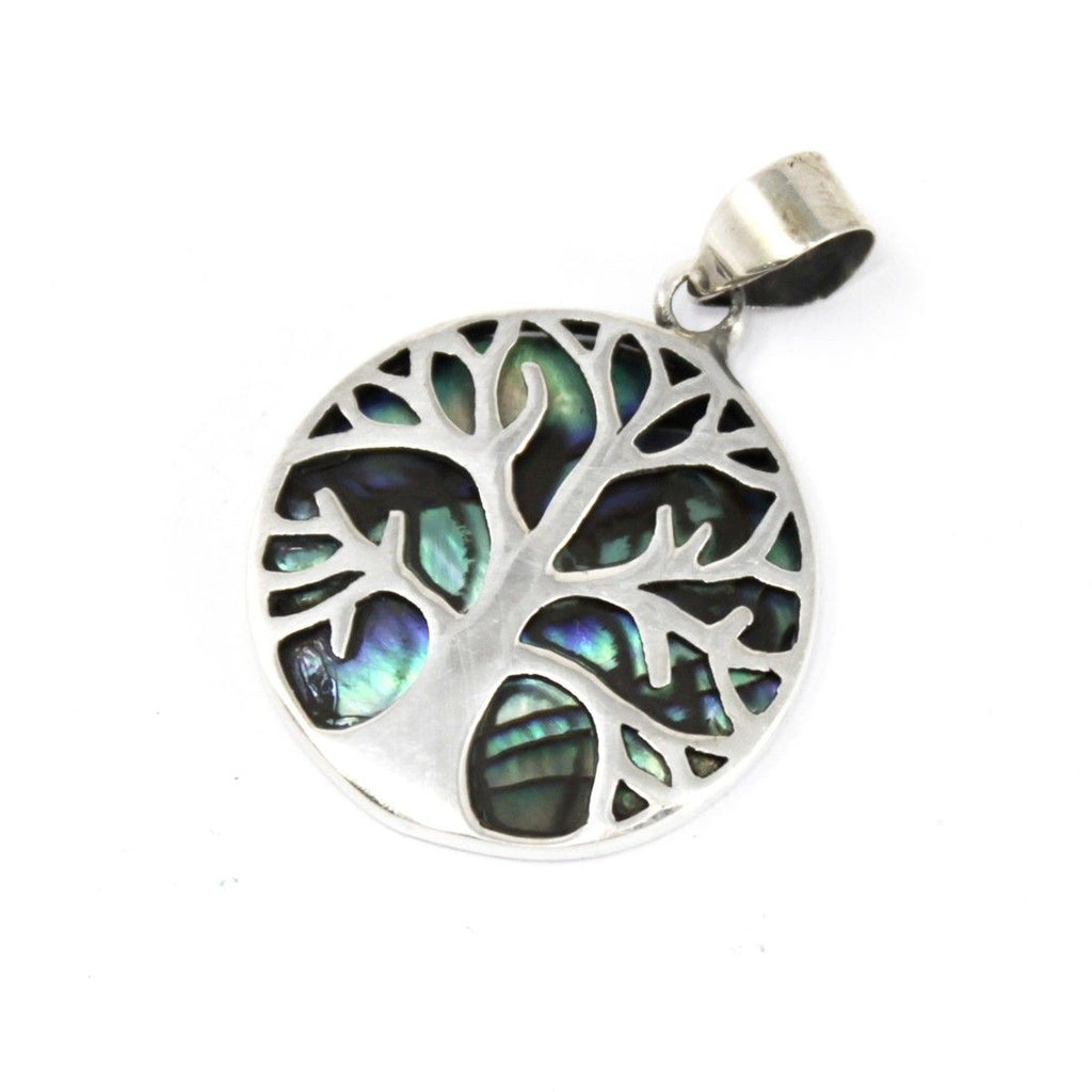 Tree of Life Silver Pendant 22mm, Abalone